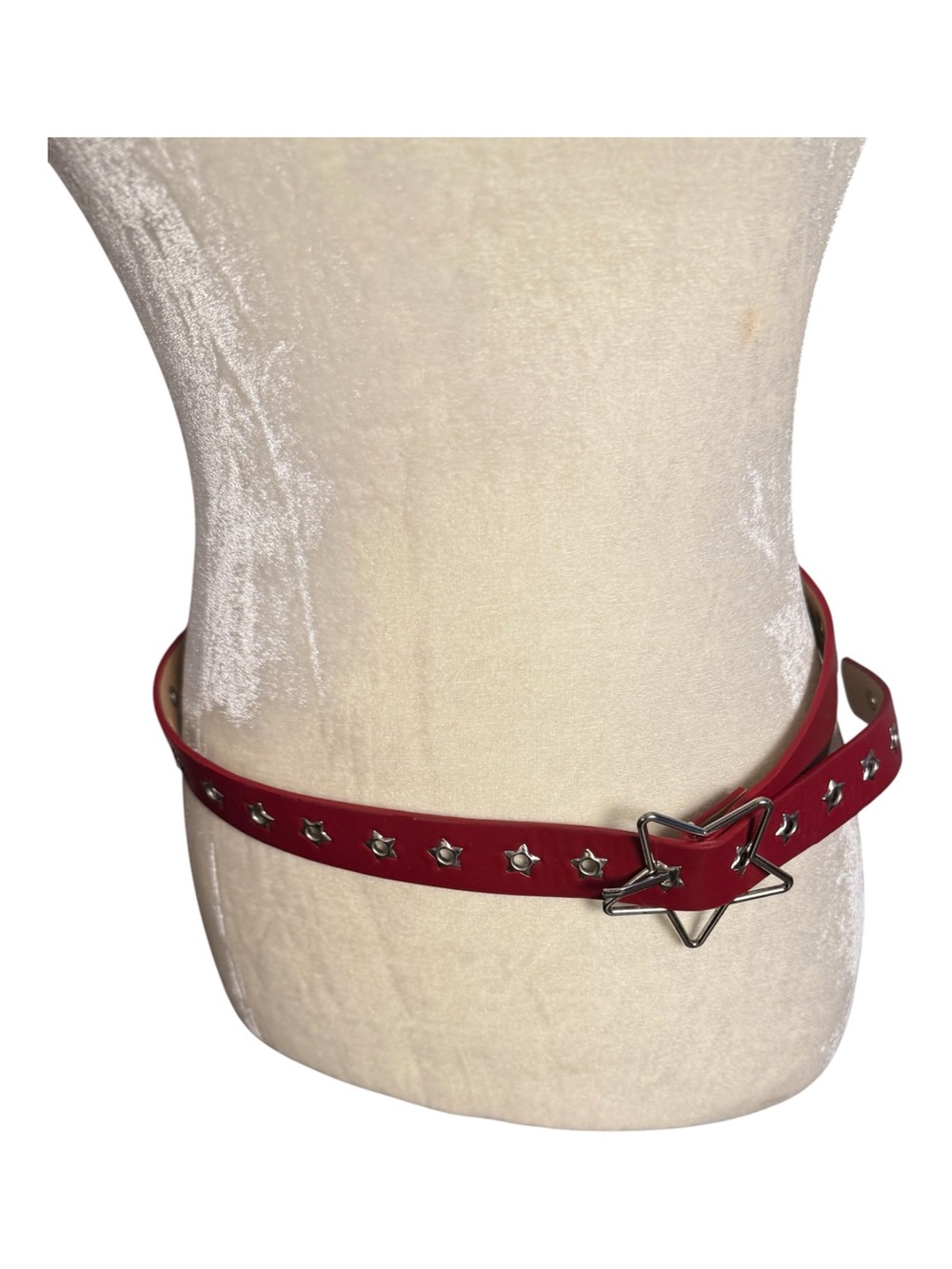 Red Star Buckle Studded Punkgirl  Rocker Red Belt 38”+ SZ L XL - Picture 6 of 6